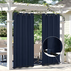 Easy-Going Linen Look Outdoor Curtains Waterproof Windproof Porch Curtains, Soft Thicken Outdoor Privacy Curtains for Patio, Gazebo, Grommet Top and Tab Bottom Drape, 1 Panel, 110x96 inch, Navy