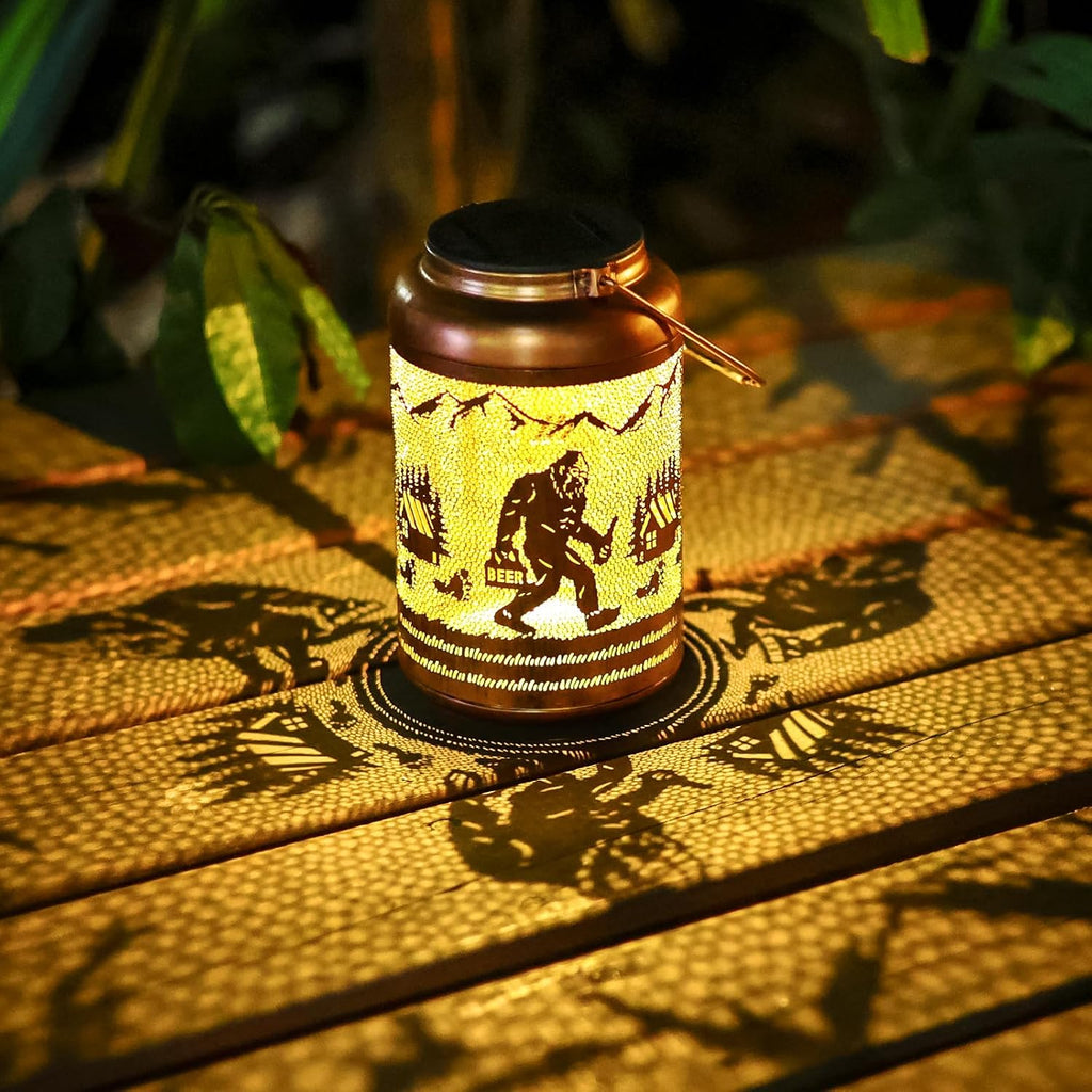 Fathers day Gifts Dad Bigfoot Solar Lanterns Outdoor Waterproof,Hanging Solar Lights Big Foot Sasquatch Gifts for Men Metal Lantern Decorative LED Light for Yard, Patio, Lawn,Porch,Easter Garden Decor