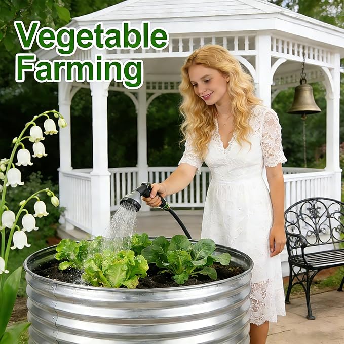 Round Galvanized Raised Garden Bed Kit, Round Galvanized Planter for Vegetables/Herbs/Flowers Heavy-Duty Steel Outdoor Water Trough (Silver, 3X3X1FT)