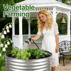 Round Galvanized Raised Garden Bed Kit, Round Galvanized Planter for Vegetables/Herbs/Flowers Heavy-Duty Steel Outdoor Water Trough (Silver, 3X3X1FT)