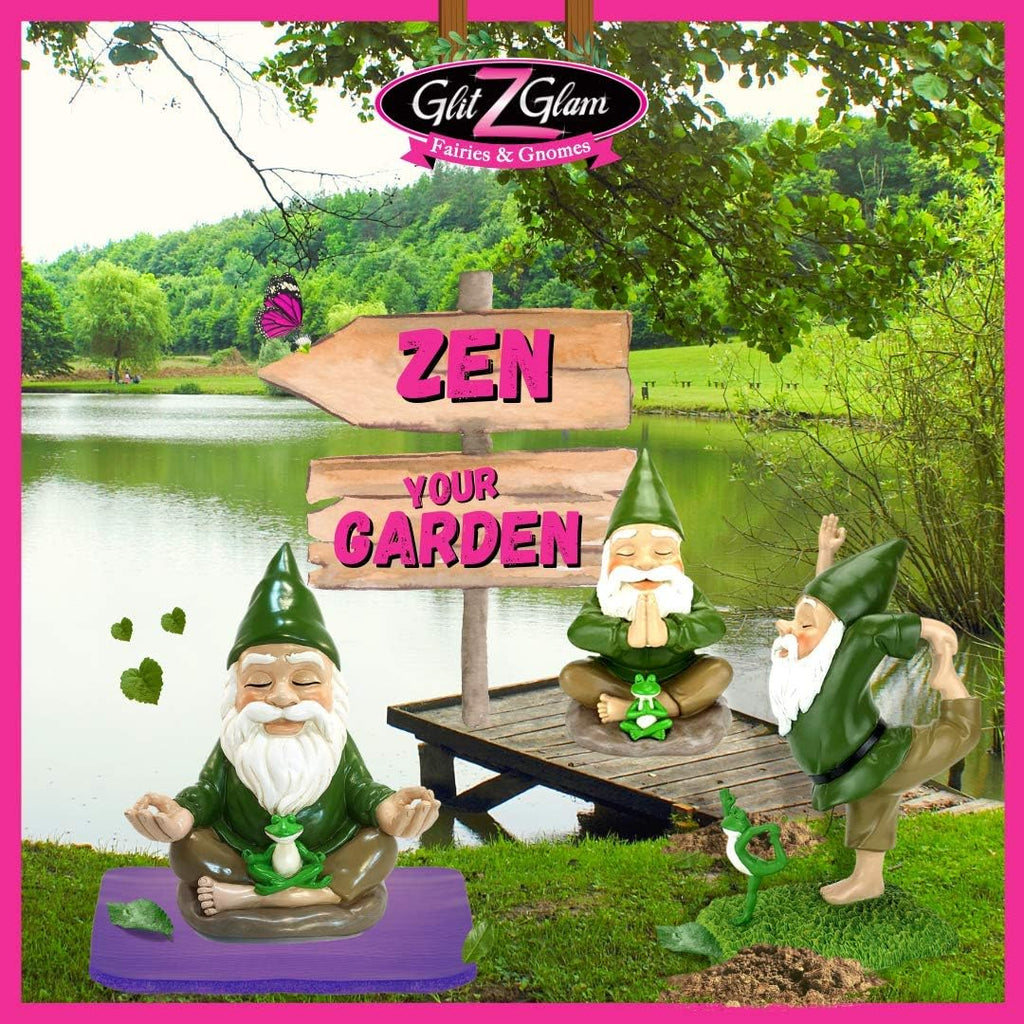 GlitZGlam Zen Gnome – Tranquility and Peacefulness for Your Fairy Garden and Garden Gnomes 9 Inches Tall Miniature Figurine