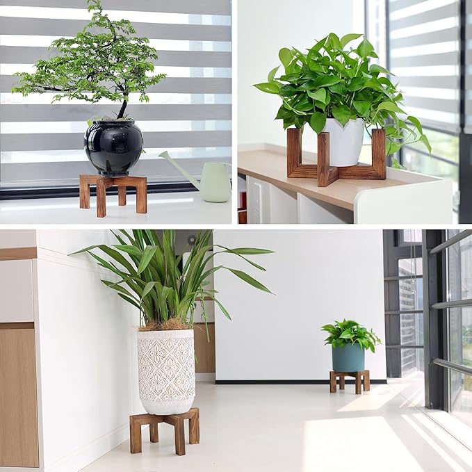 Plant Stand, Indoor/Outdoor Wood Plant Holder, Single Flower Pot Stand, Sturdy Planter Stands, Fit 5-15 Inch Pots