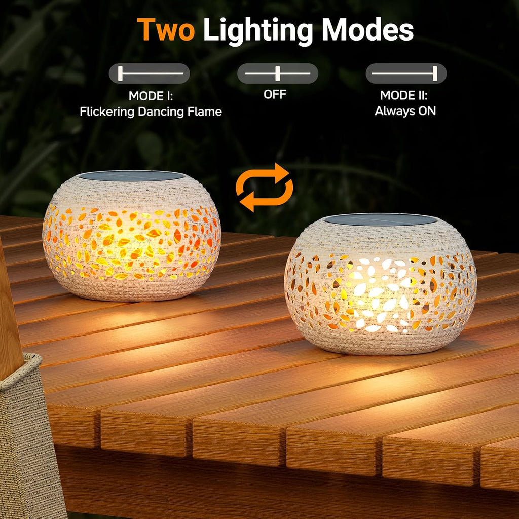 Solar Lanterns Outdoor Waterproof Table Lights: Upgraded Solar Flame Lantern, 2 Lighting Modes White Lantern Flickering Light for Garden Yard Balcony Indoor Tabletop Decor, Gifts for Women