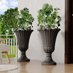 23" Tall Planters for Outdoor Plants Set of 2, Planter with Drainage Holes and Petal Design, Large Outdoor Planters for Porch, Garden, Indoor, Black