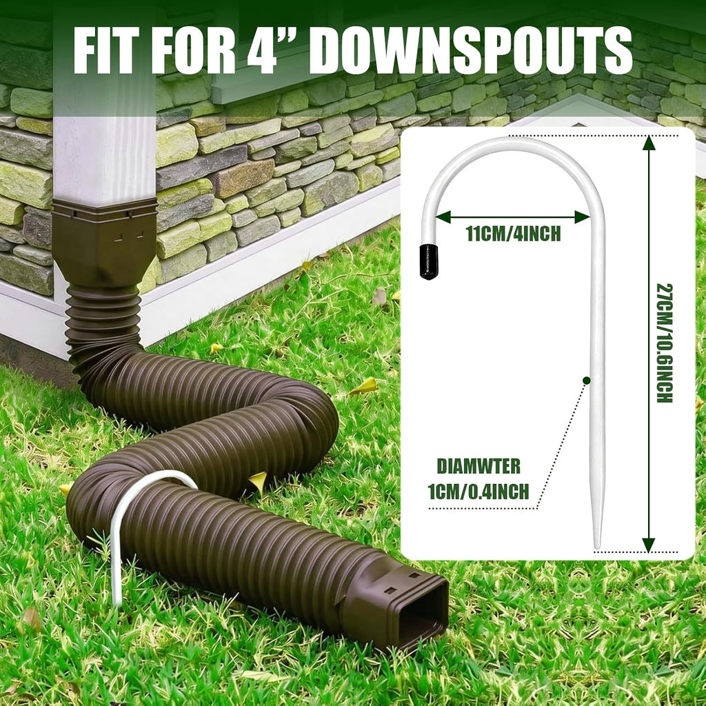 2 Pack Rain Gutter Downspout Extension Fixing Pin for 4" Round Pipes White | U-Shape Downspout Anchor Stake Holds Extension Firmly in Wind & Rain. Diverts Water From Foundation. Easy Adjust. Heavy Iron