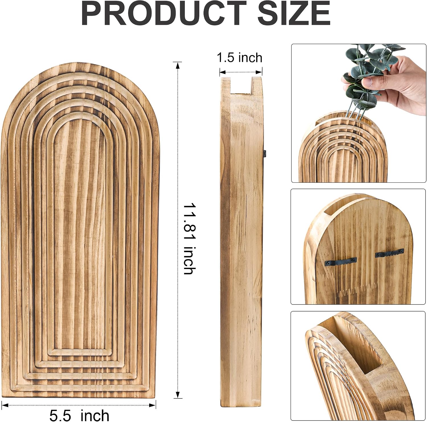 DREAMLOOM 2 Pack Wooden Wall Vases with Eucalyptus Artificial Plants, Wall Hanging Planters Boho Modern Farmhouse Indoor for Narrow Spaces Entryway Bathroom Home Office Decoration, Brown