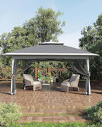 Canopy Tent 13x13 ft, Pop Up Gazebo One-Push Setup with 4 SandBags for Backyard Parties and BBQs, Mosquito Netting & Height Adjustable - Grey