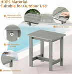 LUE BONA Outdoor Side Table, HDPS Small Outdoor Table, Rectangle Adirondack Side Table, Outside Table for Patio, Porch, Deck, Pool, Weather Resistant/Easy Maintenance, Gray