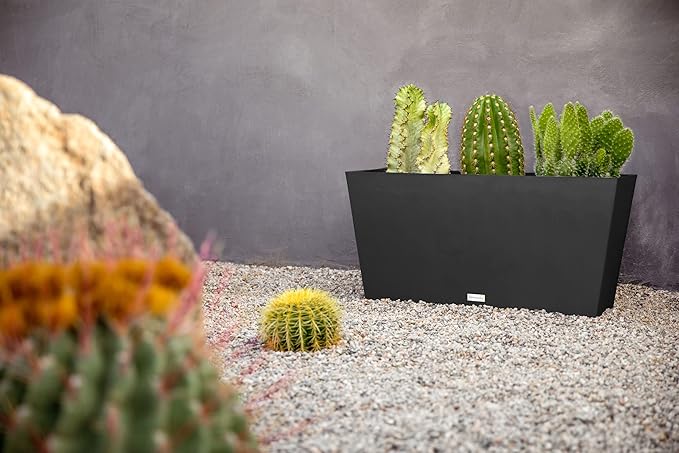 Veradek Pure Series Midori Trough Planter - Large Rectangular Planter for Outdoor Deck/Porch | Durable All-Weather Use with Drainage Holes | Modern Decor for Shrubs, Flowers, Small Plants