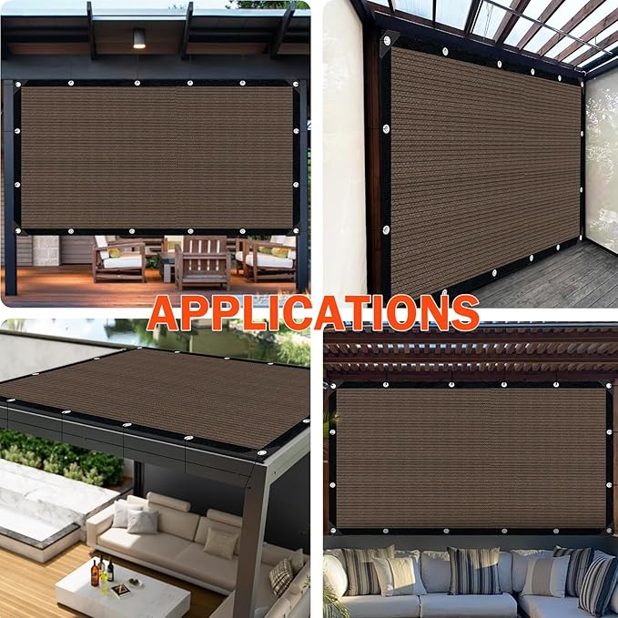 Mocha Sun Shade Cloth,Pergola Shade Cover with Reinforced Grommets,90% Shade Fabric Fence Privacy Screen Balcony,Pergola Shade Cover Canopy Garden Carport Porch Deck Patio Shade,16x16FT
