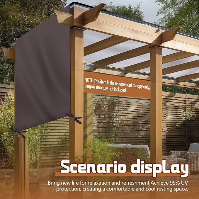 Universal Pergola Replacement Canopy Outdoor Canopy Shade Cover Waterproof Shade Top Cover for Outdoor Patio Porch Backyard(16 x 8 ft,Coffee)