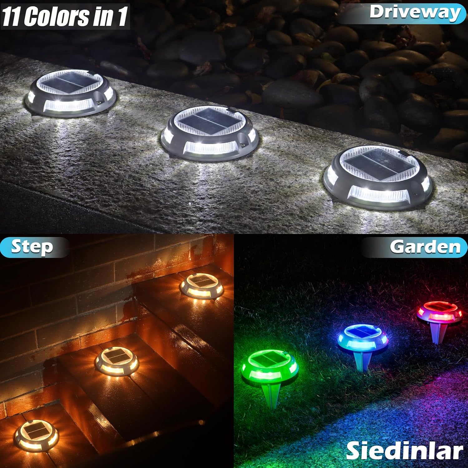 SIEDiNLAR Solar Driveway Lights Outdoor, 16 LEDs with 9 Modes RGB (12 Pack) | Solar-Powered, Waterproof Dock Marker and Deck Lights for Driveways, Steps, Walkways, Paths, Ground, Yards and Garden Safety