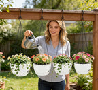 Set of 2-8 Inch Self Watering Hanging Planters for Indoor Outdoor，Hanging Plant Pots with Drainage & Removable Tray, Hanging Pots Holder for Ivy, Pothos, Ferns, Balcony & Patio, White