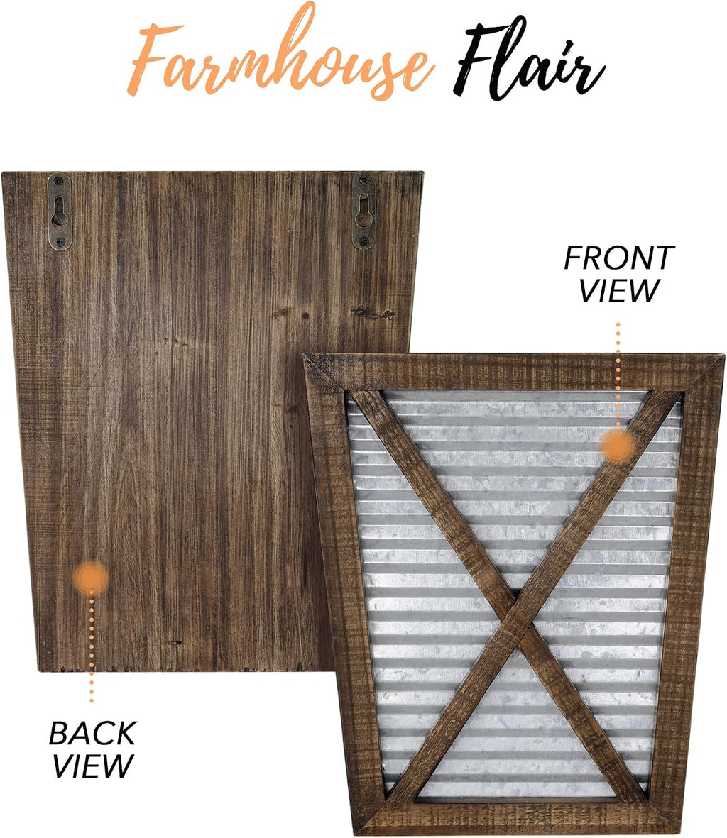 Autumn Alley Large Rustic Farmhouse Wall Planter Set of 2, Farmhouse Decor Wall Hangings for Hanging Planter Indoor, Galvanized Wall Planter, Corrugated Metal, Wooden, Brown - Flowers Not Included