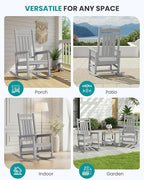 SERWALL HDPE Outdoor Rocking Chair Set of 2, Oversized Patio Rocking Chairs, All-Weather Porch Rockers for Adults, Light Gray