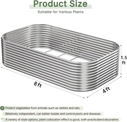 2 PCS Tall 8x4x1.5ft Galvanized Raised Garden Bed Outdoor, Metal Garden Bed for Vegetables, Above Ground Garden Box for Flower, Steel Raised Beds for Gardening