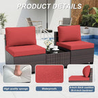 ALAULM Patio Furniture Set with Coffee Table, 14 Pieces Outdoor Sectional with Wide Seat and Thick Cushion, All Weather Wicker Rattan Conversation Set for Backyard, Garden, Deck, Red