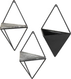 MyGift Indoor Wall Planter and Wooden Wall Display Shelves with Black Metal Frames Metal, 3-Piece Set