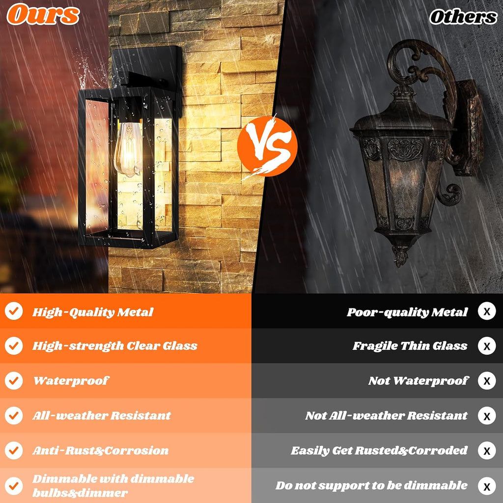 2-Pack Outdoor Wall Lantern, Exterior Waterproof Wall Sconce Light Fixtures, Black Outside Wall Lights with Clear Glass for House, Porch, Front Door, Garage, Patio, Bulbs Not Included