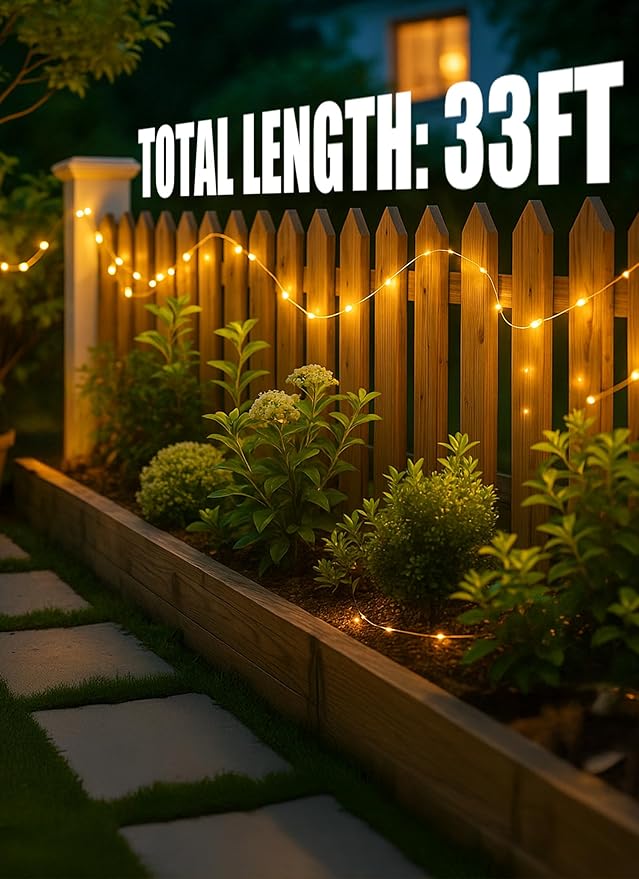 Minetom Solar String Lights, 2 Packs Total 66Ft 200 LED Solar Fairy Lights, Waterproof Solar Lights for Outside Patio Yard Tree Wedding Christmas, Warm White
