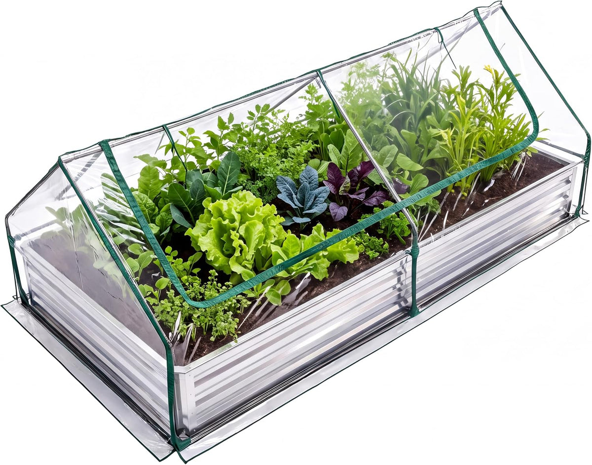 dumos galvanized raised garden bed with cover, clear, main product view