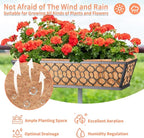 Riare 4 Pack 24 Inch Window Boxes Planters with Coco Liner, Metal Deck Railing Planter Boxes, Balcony Planters Railing Hanging, Horse Trough Window Flower Planter Boxes for Outdoor Porch Fence Patio