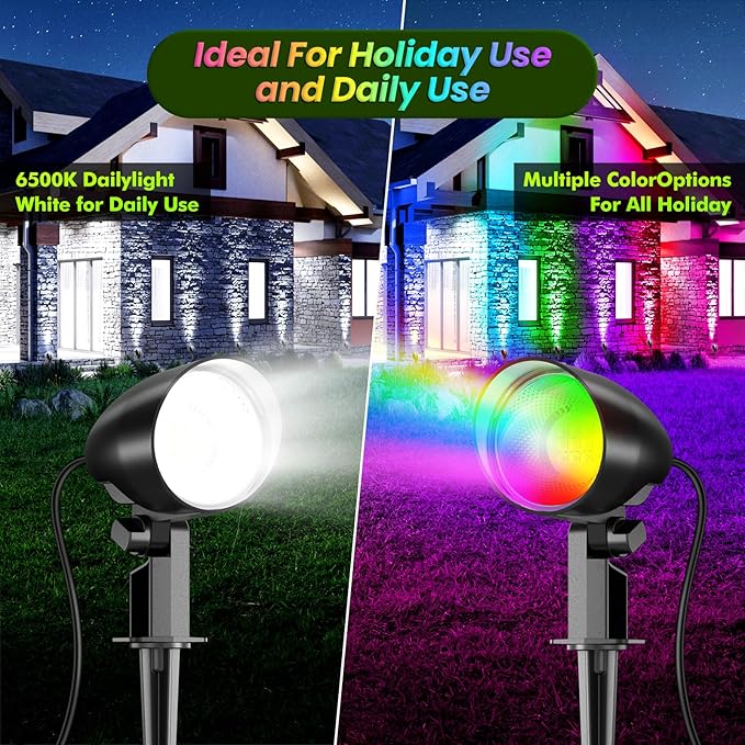 ZZXX 20W RGB Outdoor Spotlight Halloween 120V Color Changing Landscape Lights Waterproof LED Multicoloured Spotlights, Dimmable, Timer, Memory Function with US 3-Plug in (2 Pack)