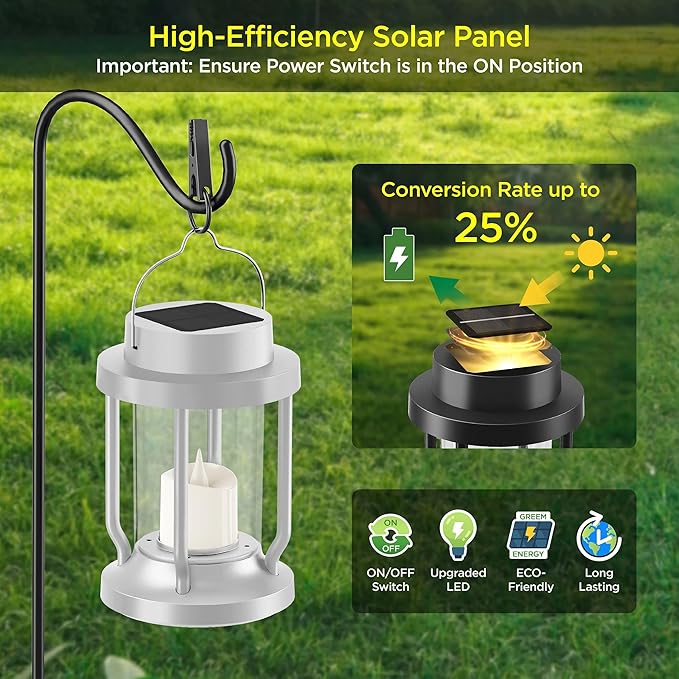 Solar Lantern Outdoor & Indoor Use – Hanging Solar Lights with Realistic Flickering Flameless Candle, Weatherproof for Gardens, Patios, Trees, and Lawns (White, 1 Pack)