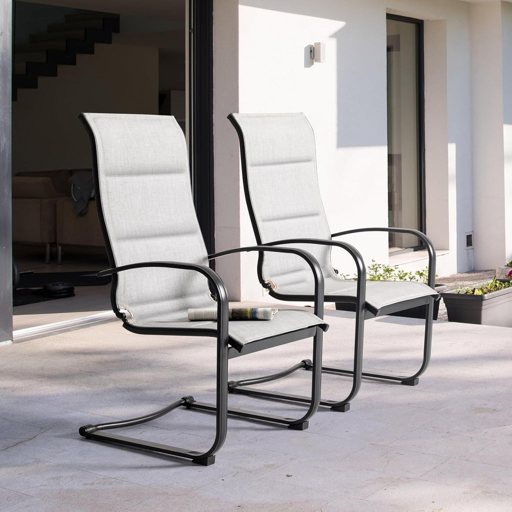 NUU GARDEN Patio Dining Chairs Set of 2, All Weather Outdoor Padded Textilene Patio Chairs, Breathable Spring Motion Textile High Back Outdoor Dining Chairs for Backyard, Lawn, Deck, Gray