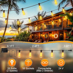 Outdoor String Led Patio Lights - 150Ft 45M Outside Waterproof Light ST38 Shatterproof Bulb Connectable Hanging Outdoor Electric Lighting for Backyard Yard Gazebo Porch Party