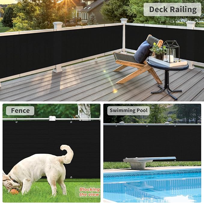 LOVE STORY Balcony Privacy Screen, 3'x11' Deck Shield Screen Fence Cover,UV Protection and Weather-Resistant,3 FT Height for Deck, Patio, Backyard, Outdoor Pool, Porch, Railing, Black
