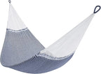 Handwoven Hammock by Yellow Leaf Hammocks - Double Size, Fits 1-2 PPL, 400lb max - Weathersafe, Super Strong, Easy to Hang, Ultra Soft, Artisan Made - Color: Stripe Navy Blue - White