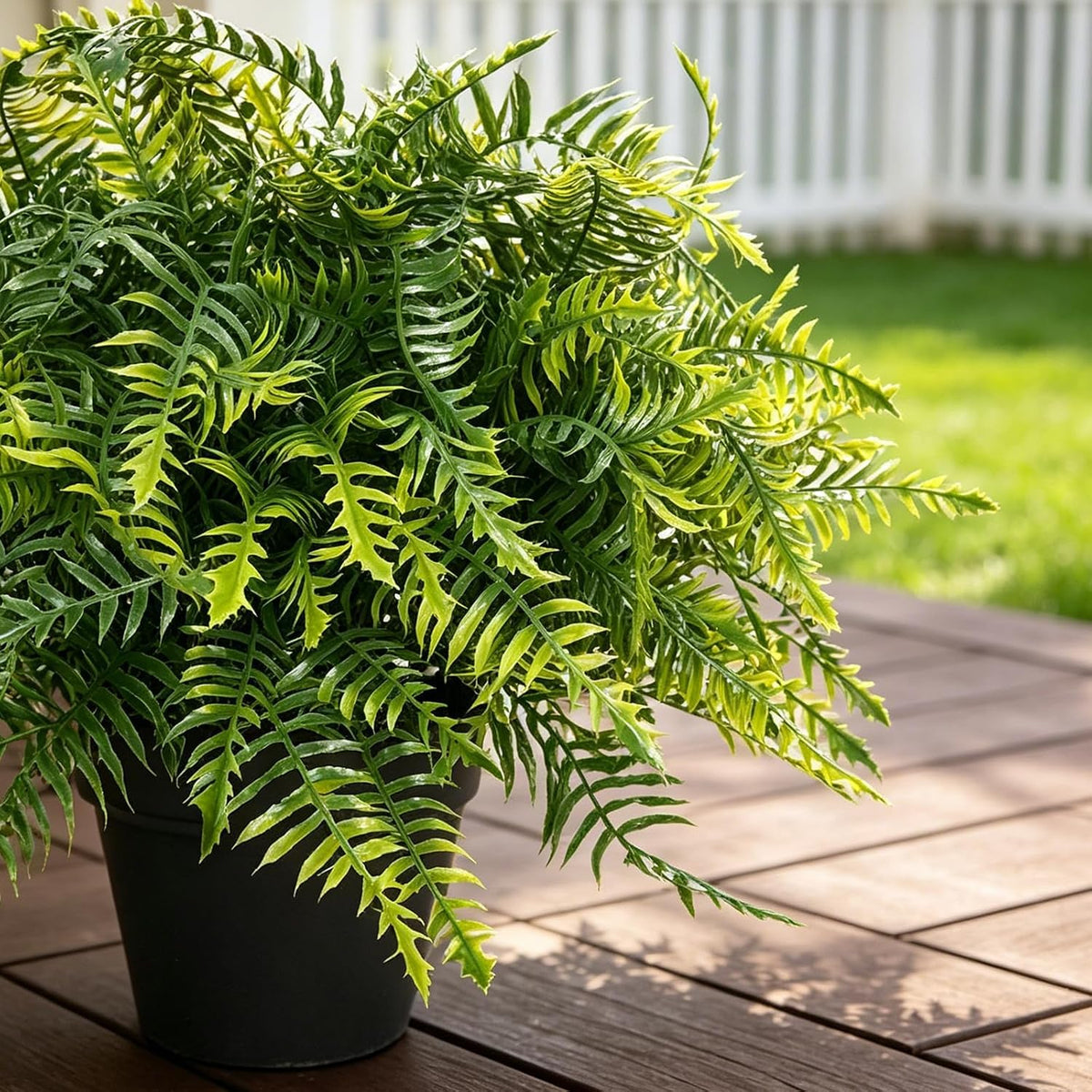 2set artificial fern potted plant for front door, close-up detail