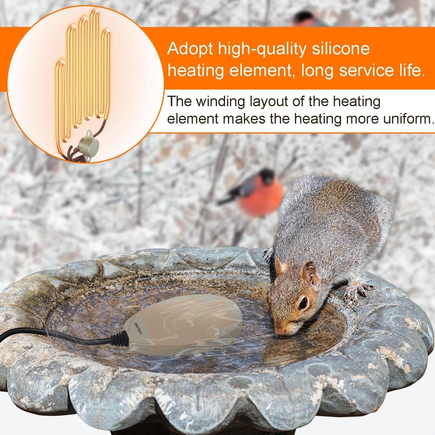 Birdbath Deicer Bird Bath Heater for Outdoors in Winter Thermostatically Controlled Chicken Water Heater Made of Heavy Duty Premium Cast Aluminum 60W Immersion Deicer for Garden Yard Lawn