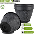 4 Pack 10 Inch Plant Pot for Outdoor Indoor, Plastic Flower Pots with Drainage Hole & Saucer, Lightweight Small Resin Flower Pot, Imitation Magnolia Planter Pots for Garden House（Gray）