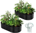 Galvanized Metal Planter Raised Garden Bed Kit for Gardening Outdoor，4x2x1ft 2 Planter Grow Garden Box Raised Flower Bed，Long Vegetable Clearance Herb Raised Garden Beds for Gardening Black