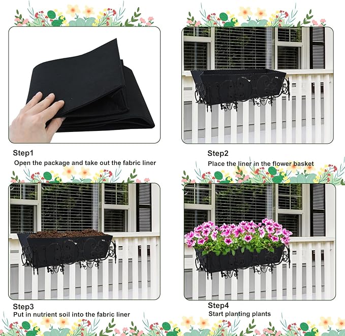 2PCS 30Inch Rectangle Window Box Liner Felt Planter Basket Liner Insert Black Plant Container Liners Non Woven Fabric Liner for Garden Fence Wall Railing Hanging Flower Pot - Avoid Bird Nesting