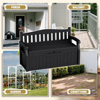 80-Gallon Outdoor Storage Bench with Cushion, Lockable Waterproof Deck Box with Armrests for Patio, Garden, Pool, Black