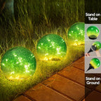 Outdoor Waterproof IP65 Solar Globe Lights, Led Solar Light Balls for Lawn Garden Patio Table Art Decoration, Yard Landscape Illuminated Cracked Glass Sphere Gazing Ball Lights, Round Ornaments Orbs