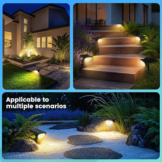 Solar Spot Lights Outdoor IP68 Waterproof, Ultra-Bright Performance，Simple Modes for Easier Operation, Auto On/Off，Solar Powered Landscape Lights for Garden, Yard, Pathway (Warm White, 6 Pack)