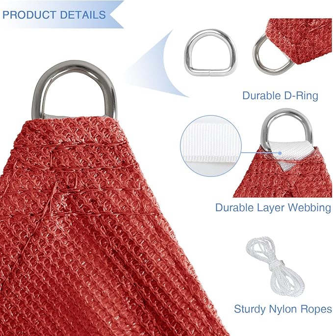 E&K Sunrise 19' x 19' x 19' Sun Shade Sail Triangle Canopy Shade Cover UV Block for Patio Backyard Garden Outdoor (Red)