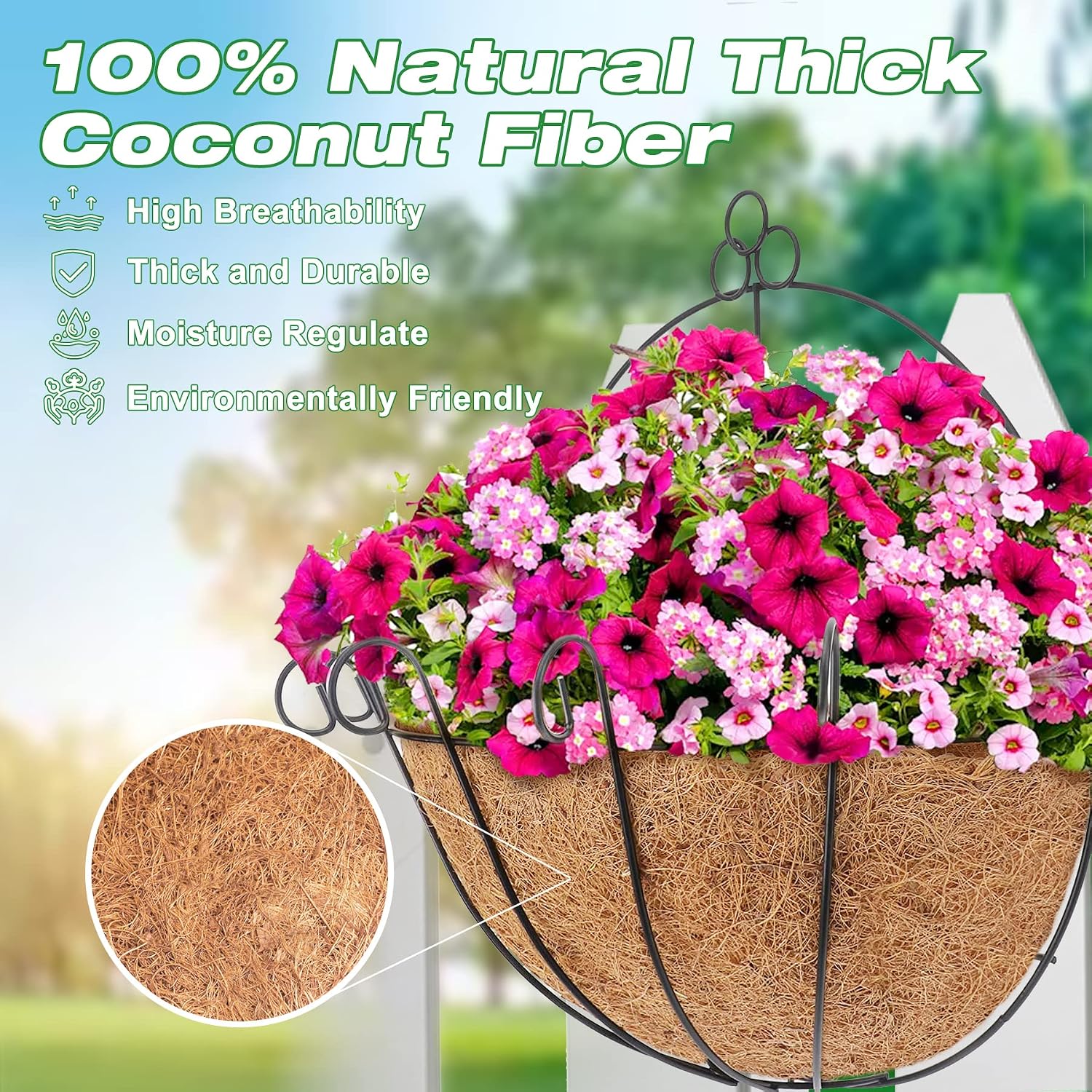 Y&M 2PCS 16" Half Round Coco Liner Pre-Formed Thick Replacement for Wall Basket Planter
