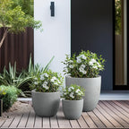 Kante 18",14",10" Dia Concrete Round Planters (Set of 3), Outdoor Indoor Large Planter Pots with Drainage Hole and Rubber Plug for Home Patio Garden, Natural Concrete