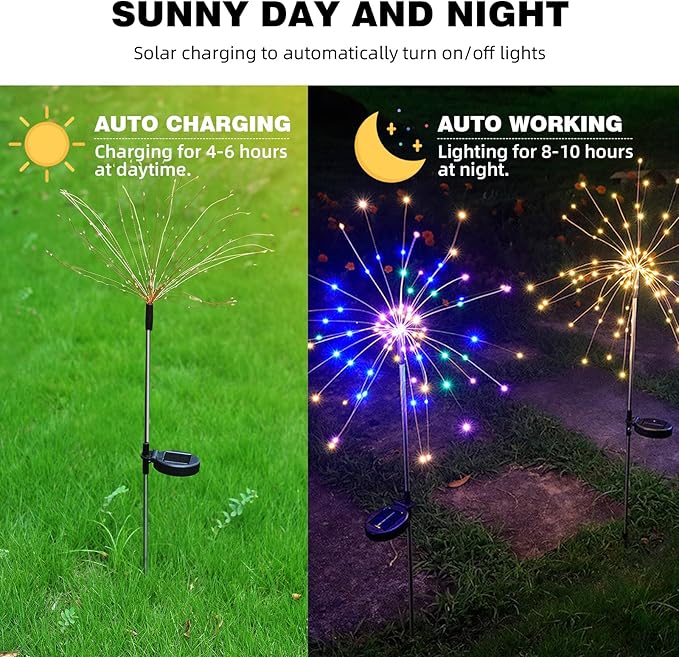 YOTOZU 4 PCS Solar Firework Light, Outdoor Solar Garden Decorative Lights 120 LED Powered 40 Copper Wires String DIY Landscape Light for Walkway Pathway Backyard Parties Perfect Gifts(Cool White)