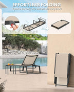Aluminum Patio Chaise Lounge Set of 2 with 1 Side Table, Foldable Outdoor Pool Lounge Chairs 5-Position Recliner for Outside Poolside, Fully Grounded Legs Sun Lounger for Beach, Yard, Khaki