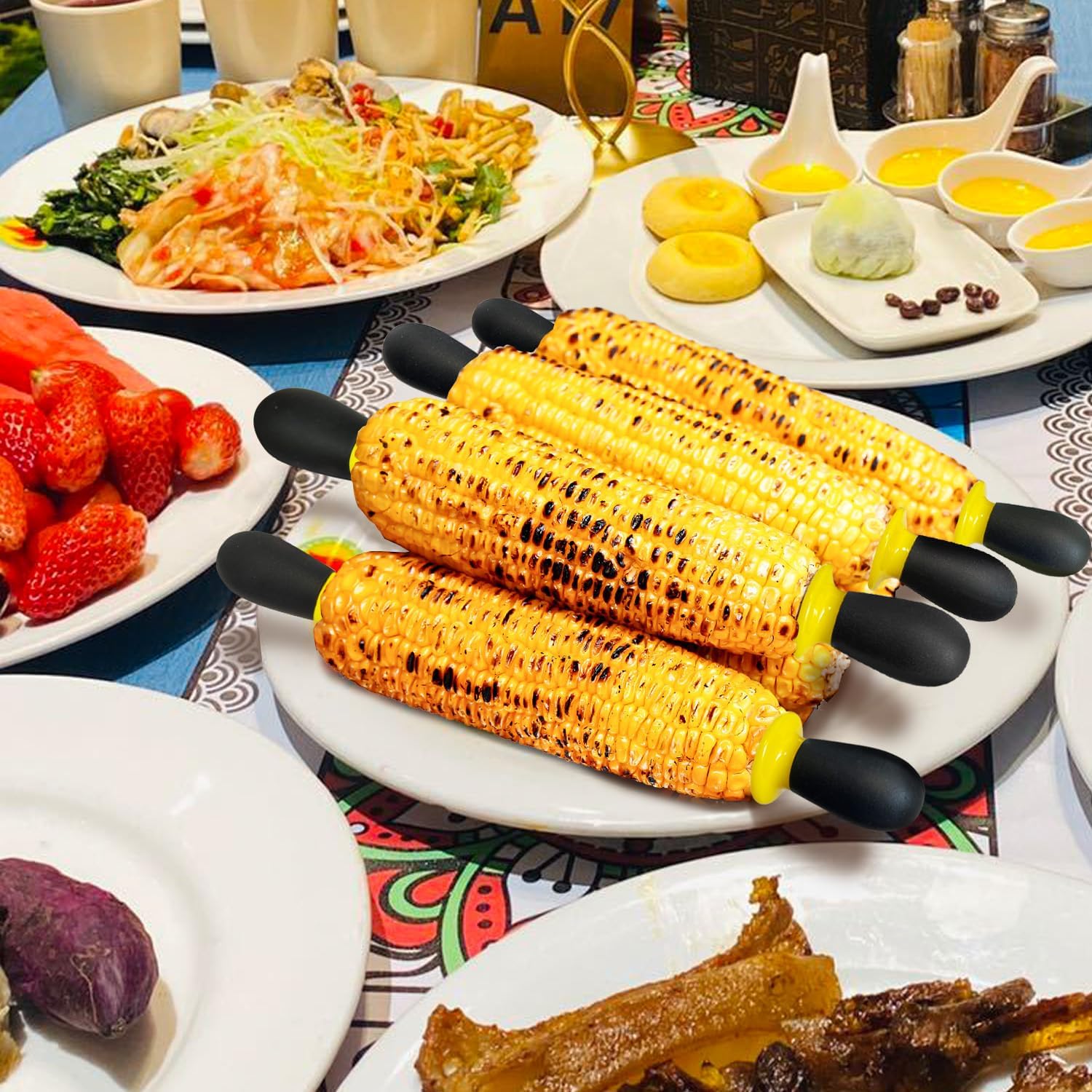 12 Pcs/6 Pairs Corn Holders, Stainless Steel Corn Cob Holders Corn on The Cob Skewers for Home Cooking BBQ Parties Camping, Yellow-Black