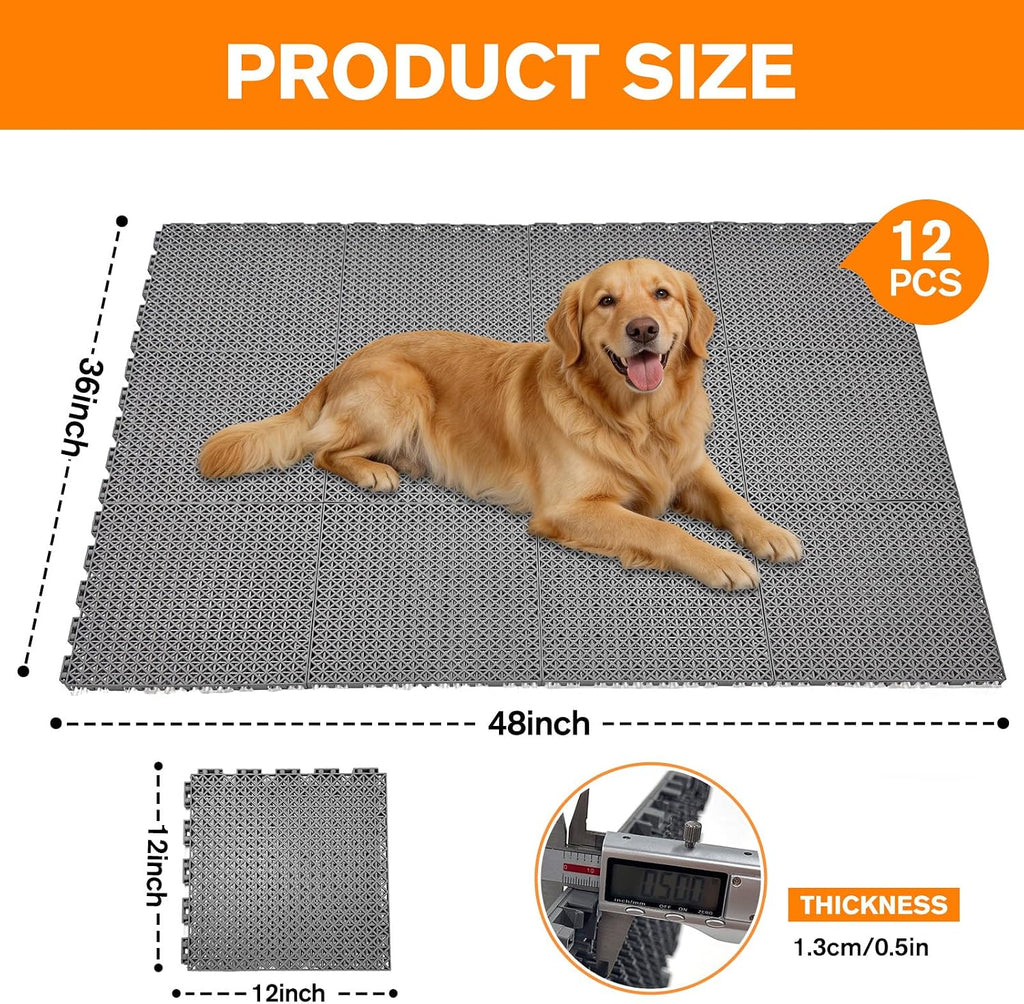 12 * 12 * 0.51inch dog kennel flooring shown in use
