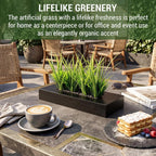 mygift artificial grass plant in rectangular wood planter, close-up detail