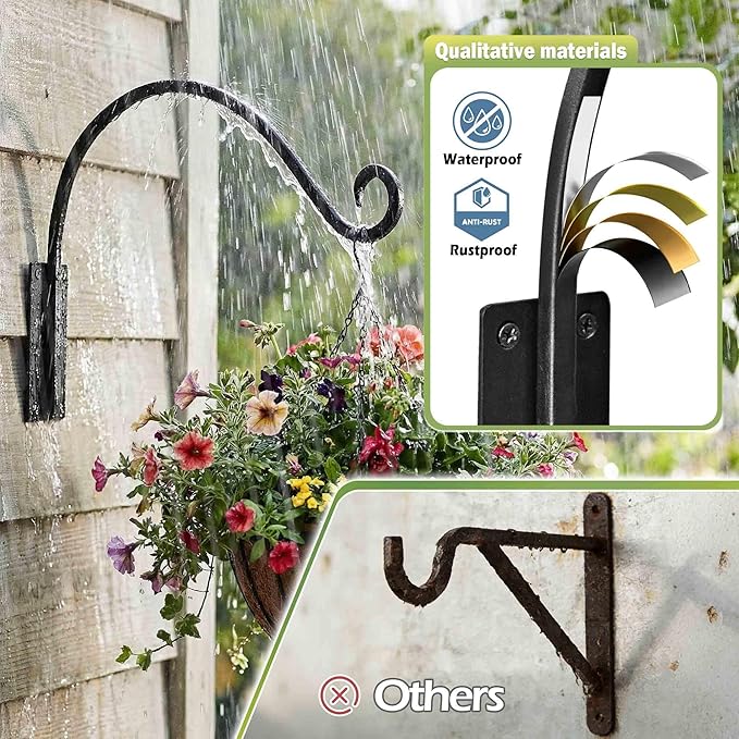 Qiang Ni Heavy-Duty Plant Hanger Outdoor: 100 lbs Hanging Plant Hook for Outside Basket - 22-Inch Wall Mount Plant Bracket for Bird Feeder