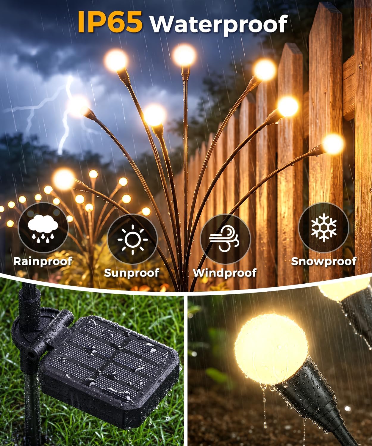 6 Pack Solar Garden Lights 48 LED, Solar Lights Outdoor Waterproof IP65, Decorative Garden Lights Solar Powered for Yard Patio Pathway Decor, Outside Fairy Firefly Lights Garden Gifts